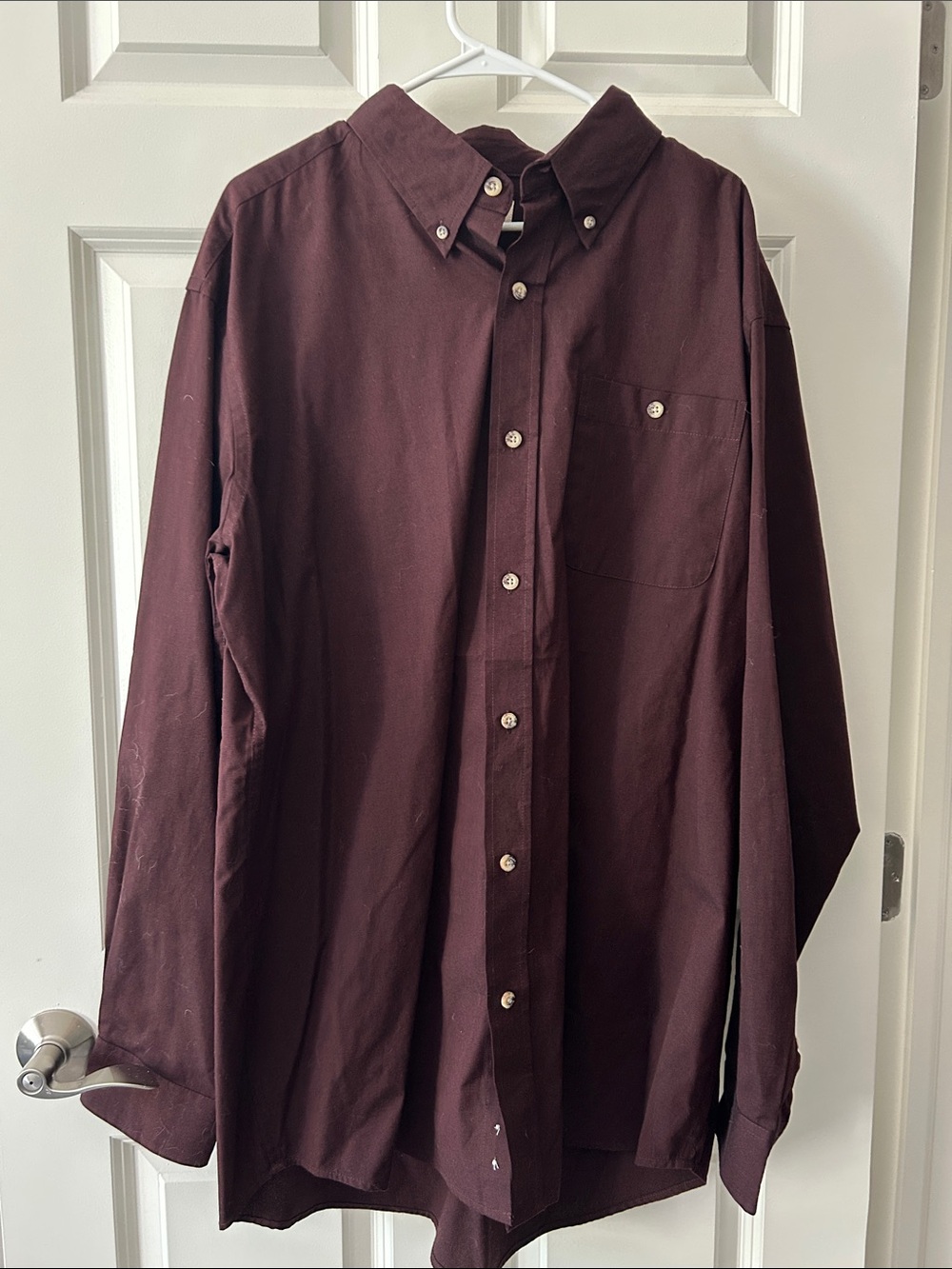Classic Men's Button-Down Shirt in Deep Burgundy Long Sleeve Backpacker 2XL